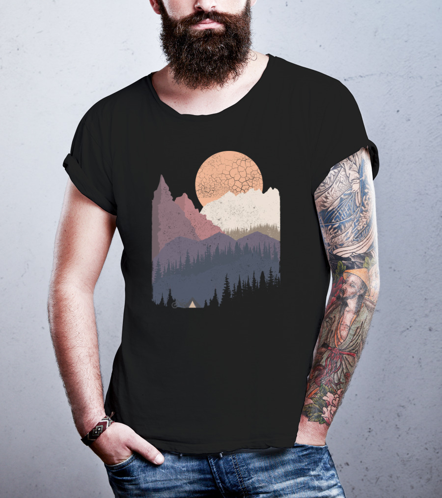 Be Wild Mountain Landscape With Moon And Forest T-Shirt