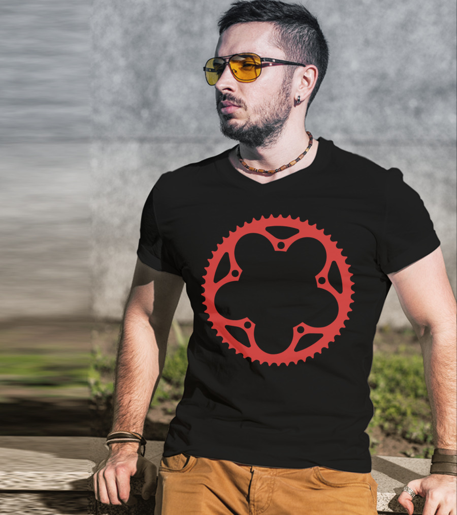 Bicycle Chain Ring Red Gear Shape T-Shirt