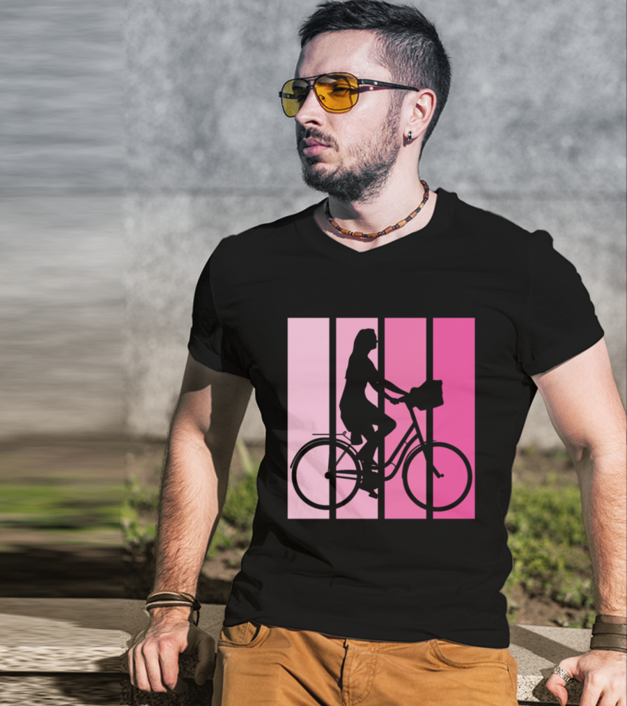 Bicycle Sport Hobby Girls Bike Silhouette Pink Gradient T-Shirt