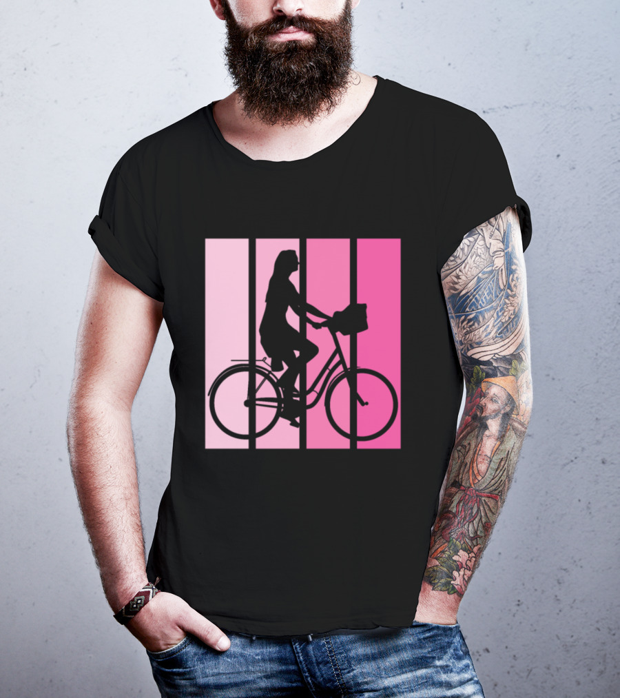 Bicycle Sport Hobby Girls Bike Silhouette Pink Gradient T-Shirt
