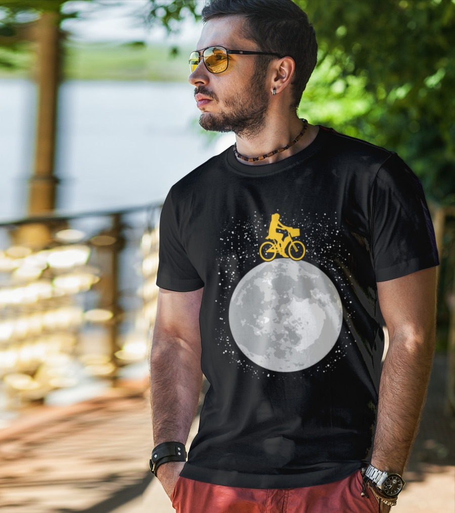 Bicycle Riding On A Starry Moon Scene T-Shirt
