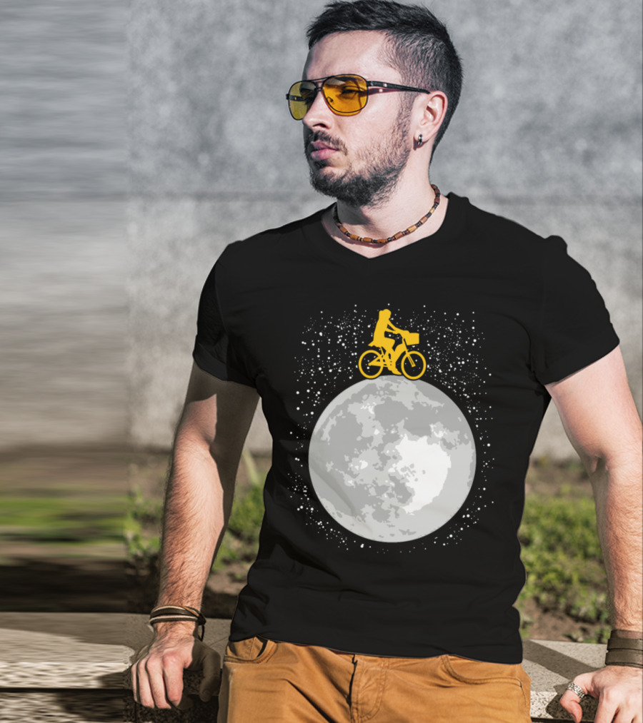 Bicycle Riding On A Starry Moon Scene T-Shirt