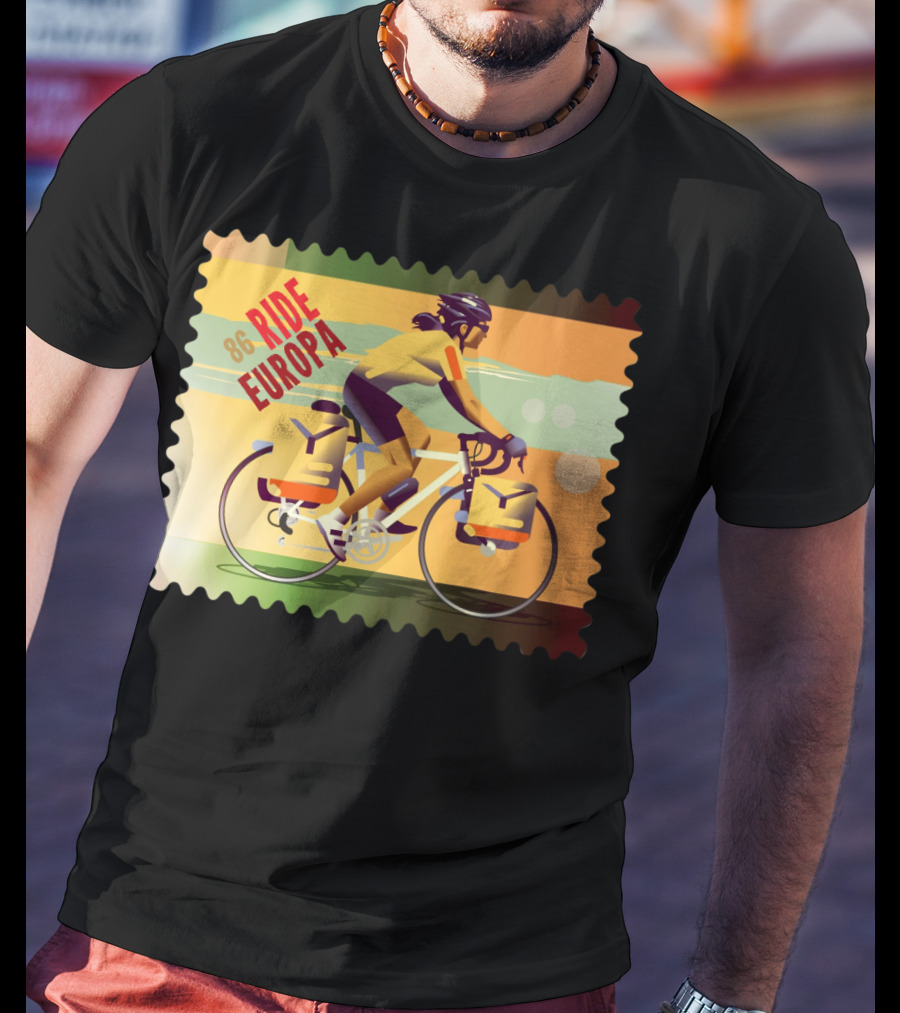 86 Ride Europa Bike Rider Stamp T-Shirt