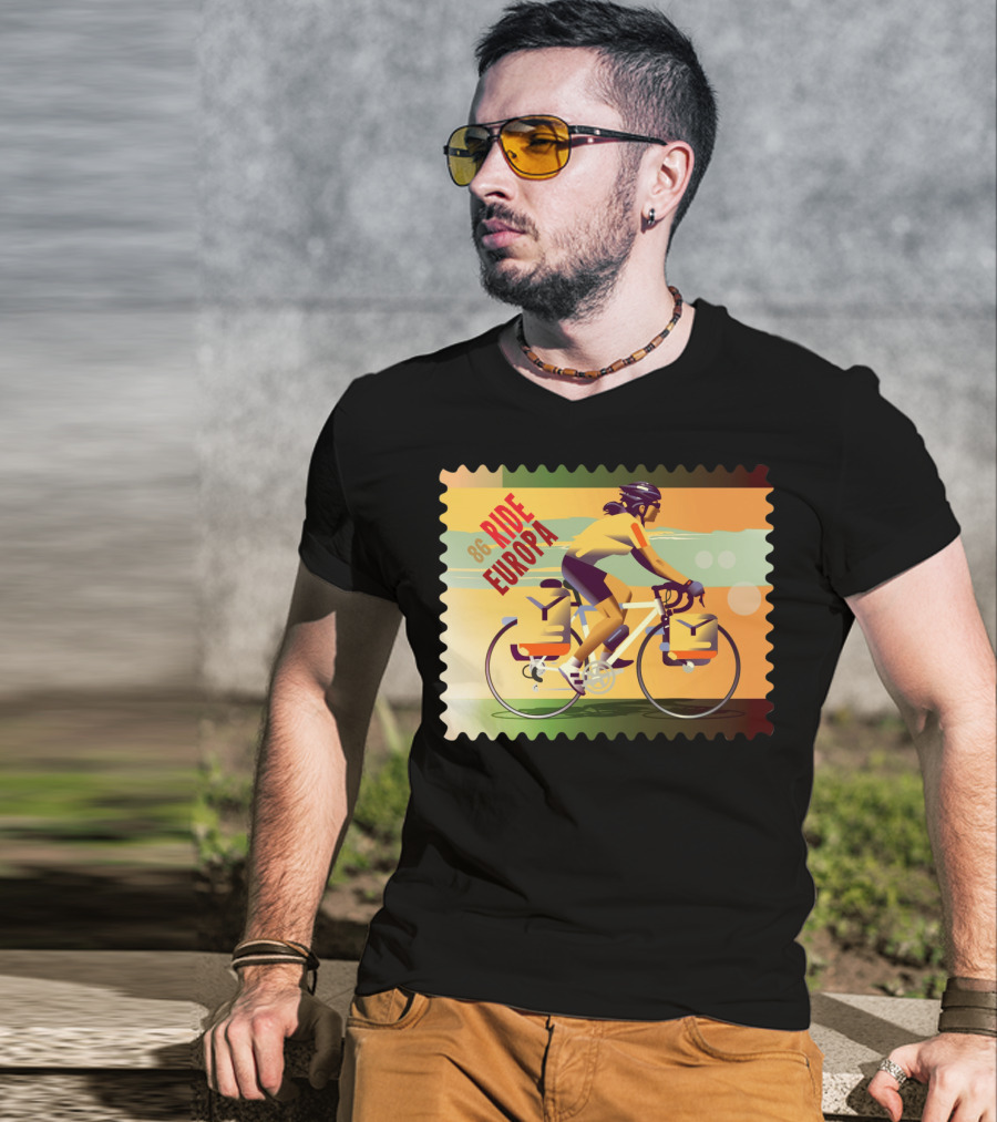 86 Ride Europa Bike Rider Stamp T-Shirt