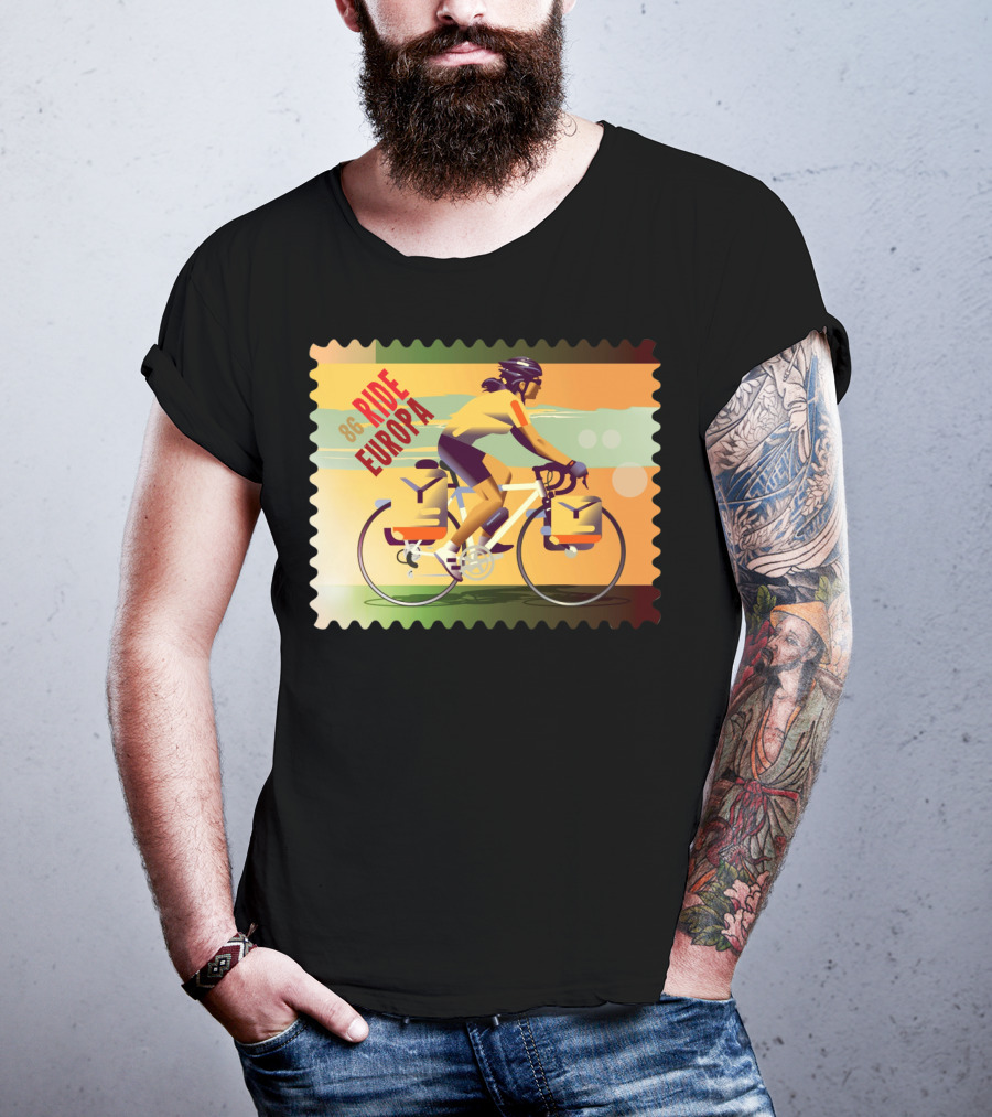 86 Ride Europa Bike Rider Stamp T-Shirt