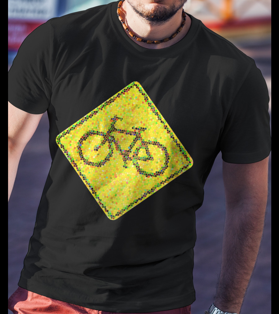 Bike Road Sign Mosaic Style Circular Dots T-Shirt