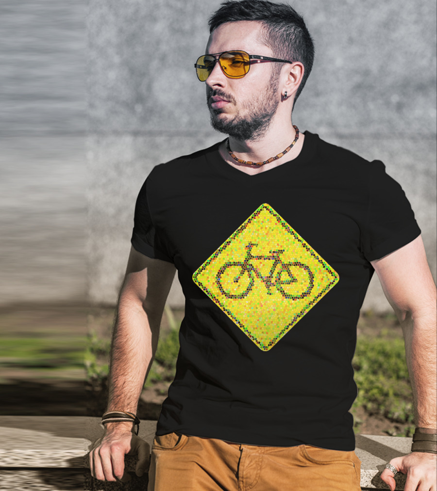 Bike Road Sign Mosaic Style Circular Dots T-Shirt