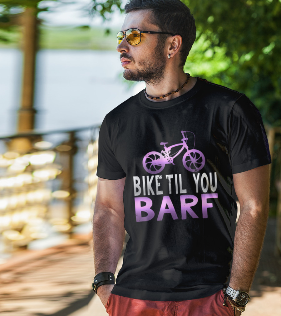 Bike Til You Barf Purple Bicycle Text T-Shirt