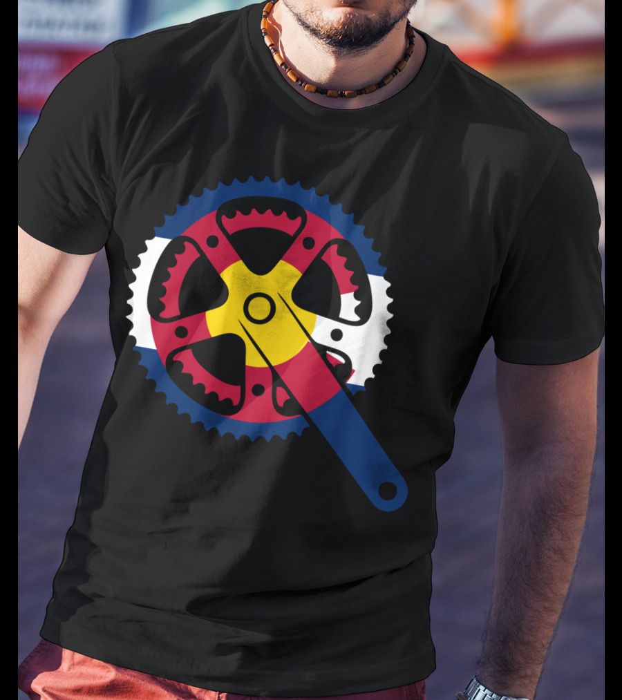 Colorado Bicycle Chainring With State Flag Colors T-Shirt