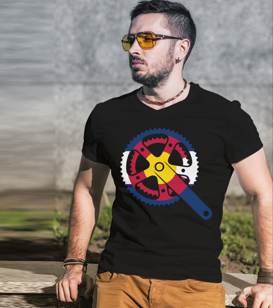 Colorado Bicycle Chainring With State Flag Colors T-Shirt
