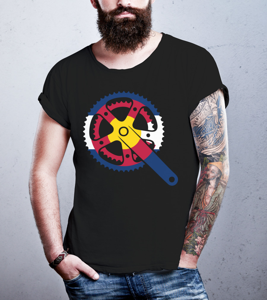 Colorado Bicycle Chainring With State Flag Colors T-Shirt