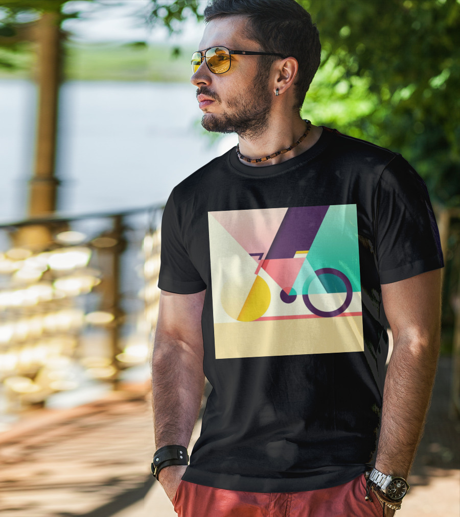 Colourful Geometric Bicycle Abstraction T-Shirt