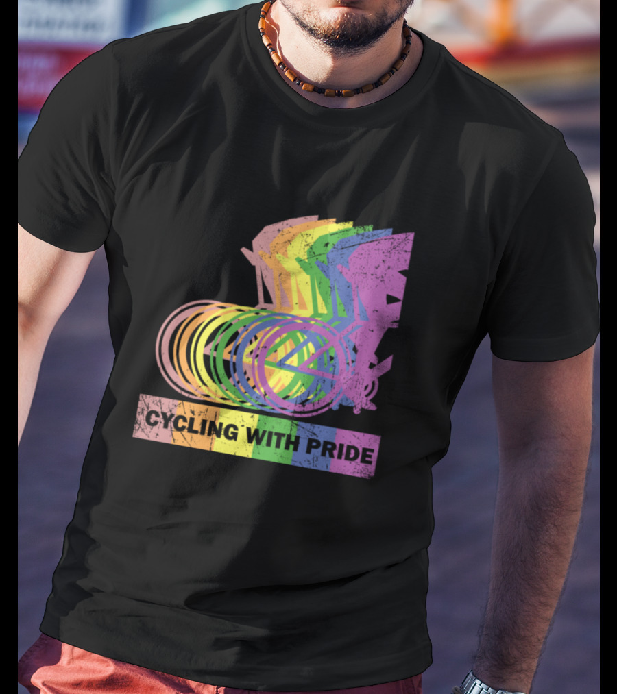 Cycling With Pride Christopher Street Rainbow Bicycle T-Shirt