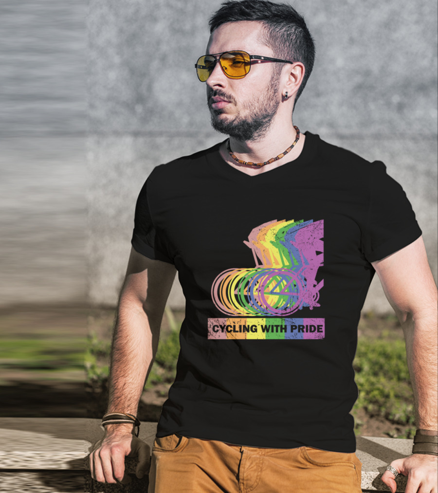 Cycling With Pride Christopher Street Rainbow Bicycle T-Shirt