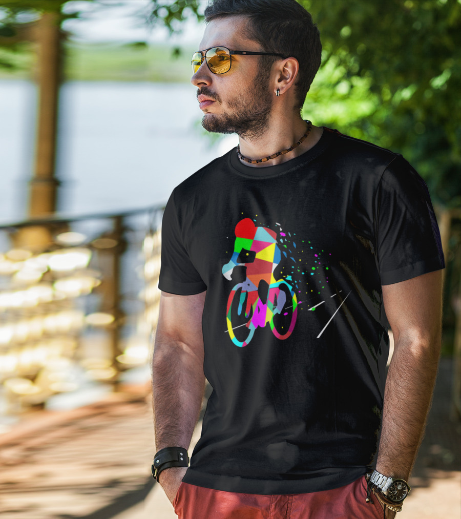Cycling Forever Multicolor Abstract Bicyclist Road T-Shirt