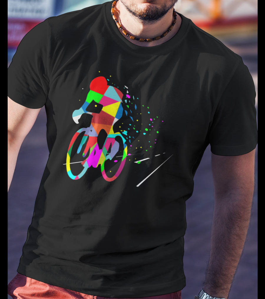 Cycling Forever Multicolor Abstract Bicyclist Road T-Shirt