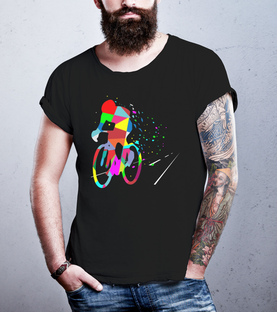 Cycling Forever Multicolor Abstract Bicyclist Road T-Shirt