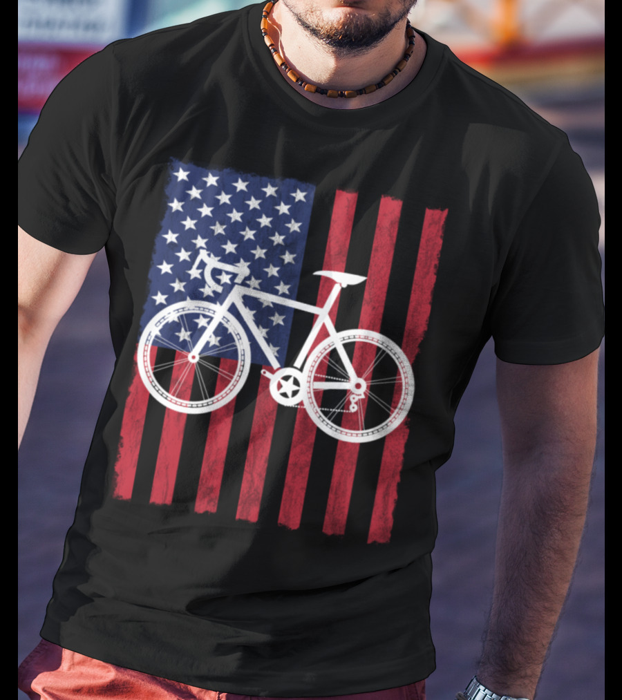 USA Flag Bicycle T-Shirt