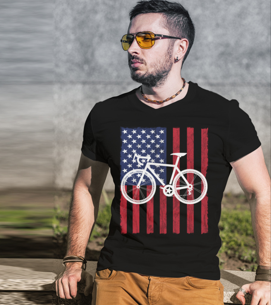 USA Flag Bicycle T-Shirt