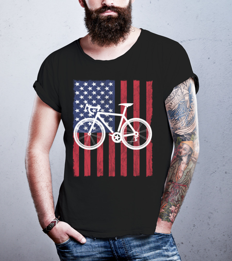 USA Flag Bicycle T-Shirt