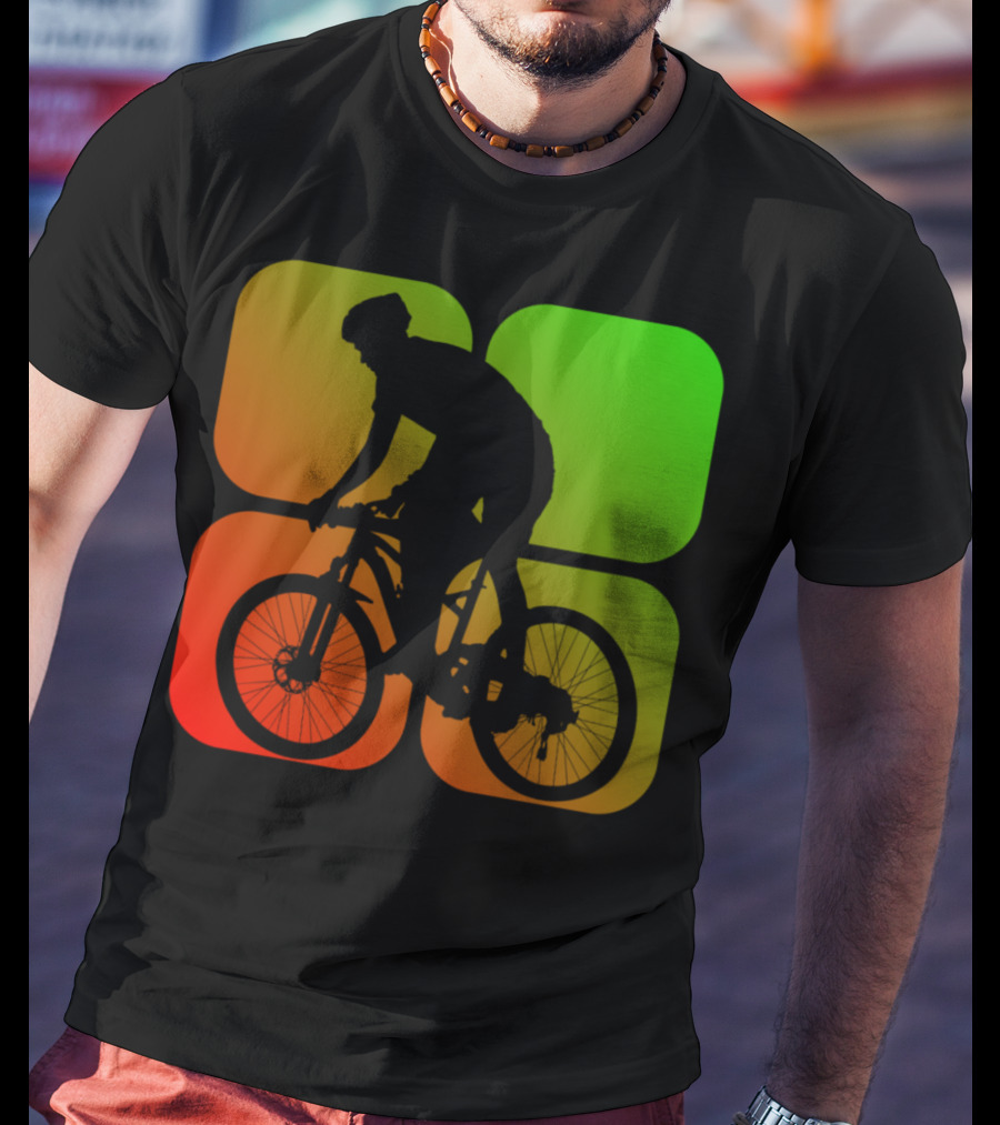 Cyclist Mountainbiker Silhouette On Gradient Quadrant Background T-Shirt