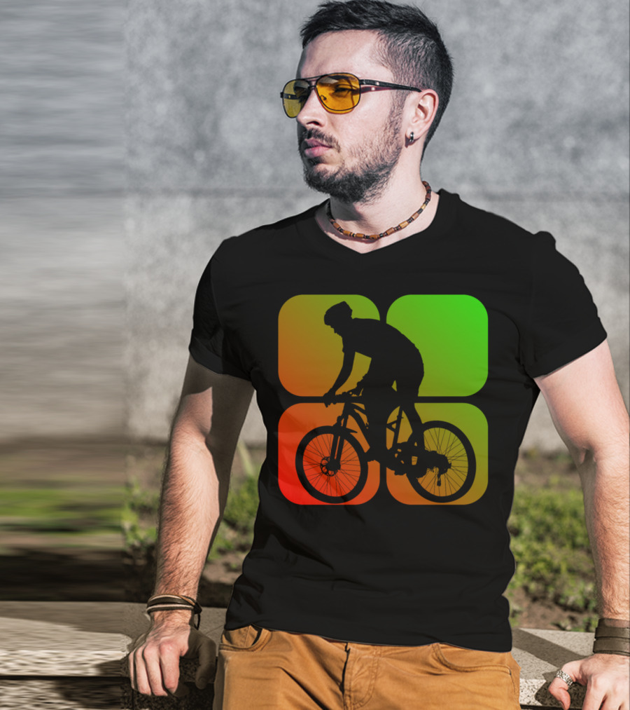 Cyclist Mountainbiker Silhouette On Gradient Quadrant Background T-Shirt