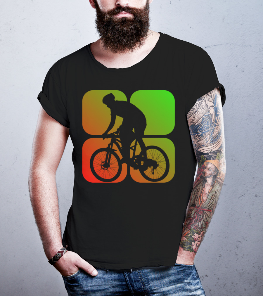 Cyclist Mountainbiker Silhouette On Gradient Quadrant Background T-Shirt