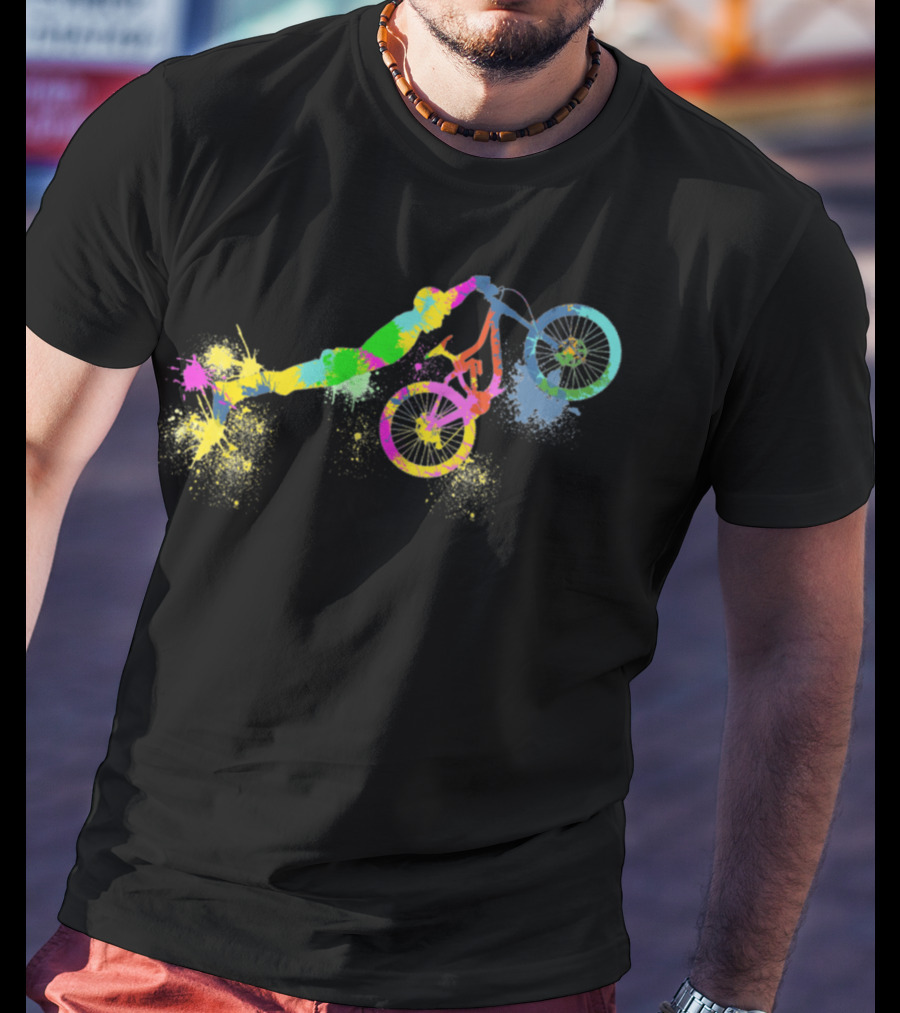 Festif Bike Colorful BMX Stunt Paint Splatter T-Shirt
