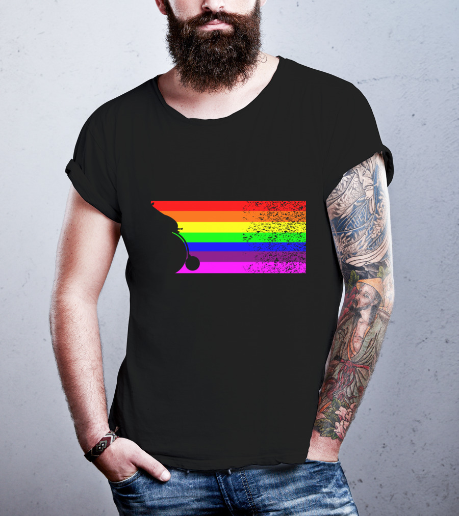 Giraffe Riding A Bike With Retro Rainbow Stripes T-Shirt