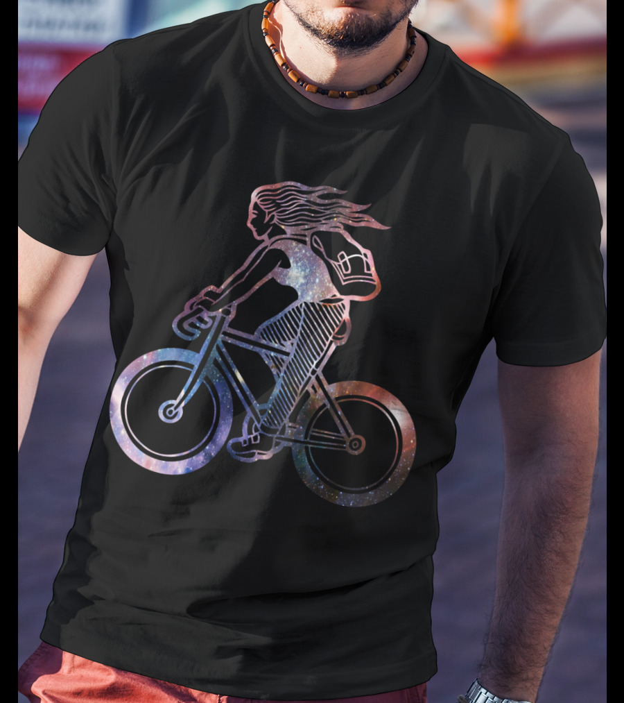 Girl Cycling Galaxy Cosmic Adventure T-Shirt
