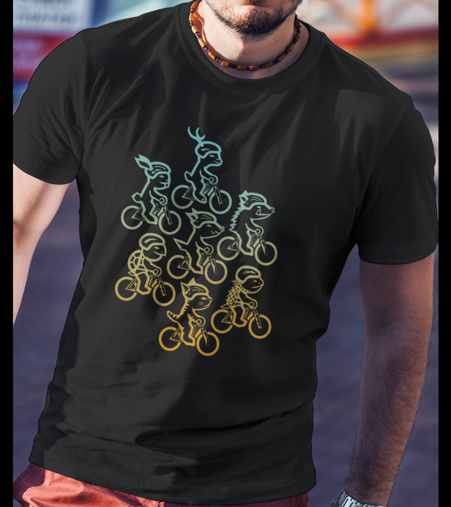 Herd Of Dessert Cycling Animals In Rainbow Formation T-Shirt