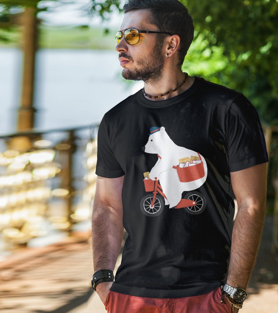 Hey Mr Postman Polar Bear Bicycle Mail Delivery T-Shirt