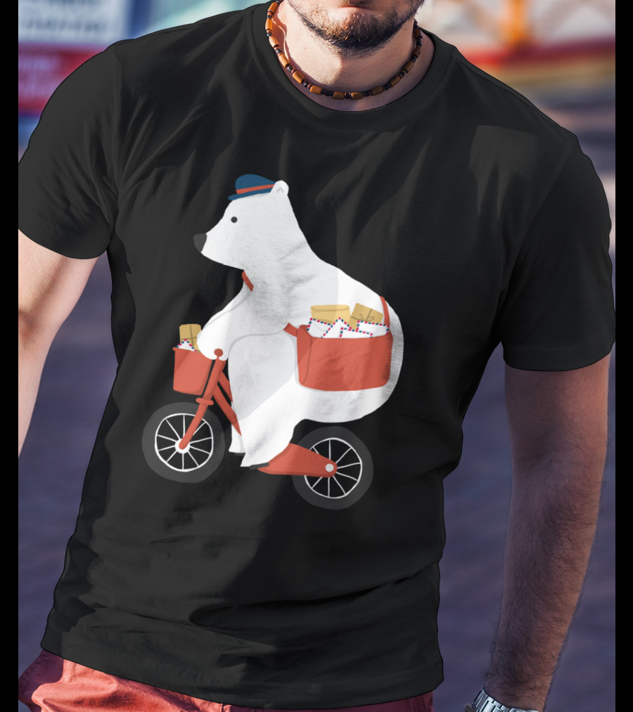 Hey Mr Postman Polar Bear Bicycle Mail Delivery T-Shirt