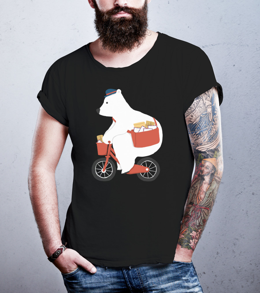 Hey Mr Postman Polar Bear Bicycle Mail Delivery T-Shirt