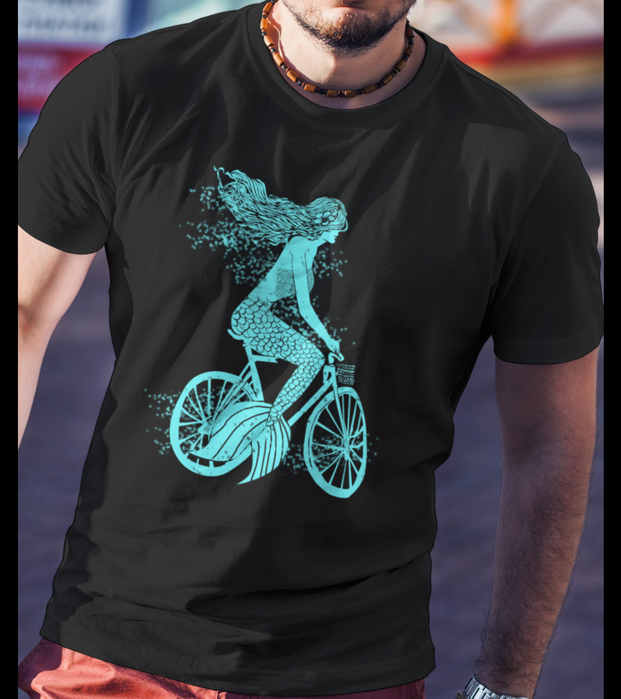 Mermaid On A Bike Ocean Ride Aqua Vision T-Shirt