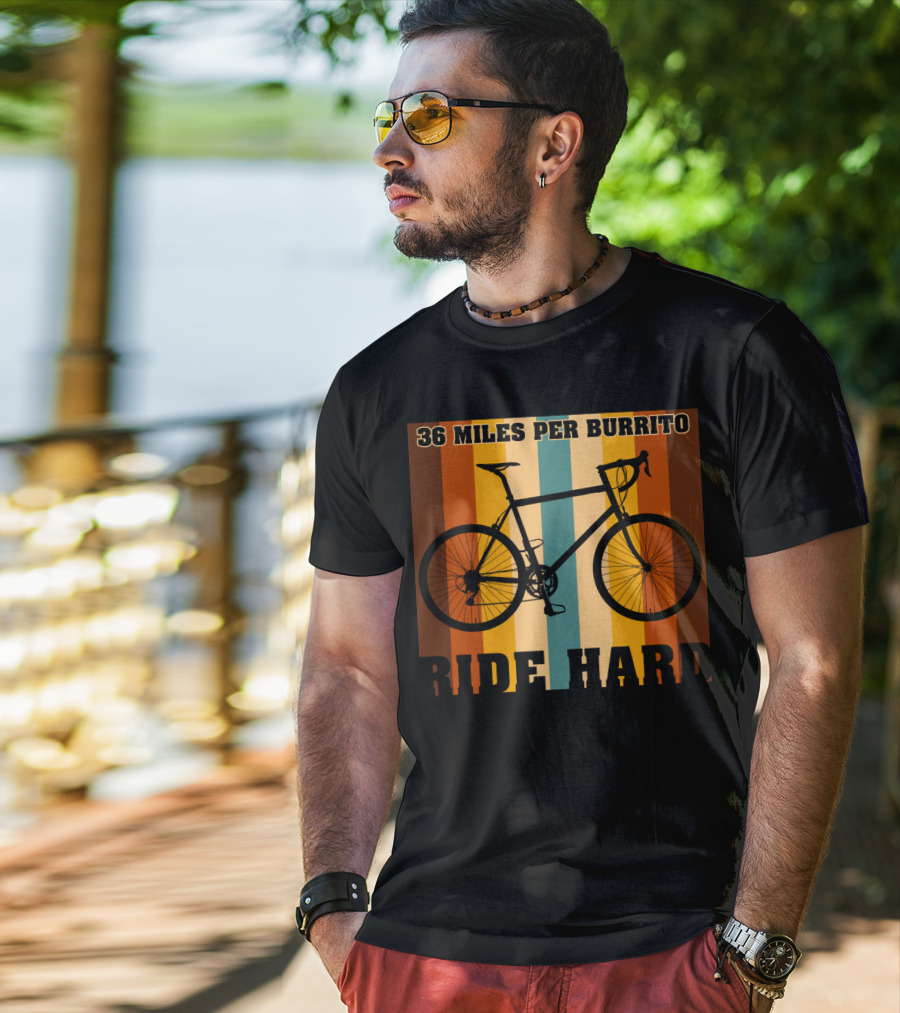 36 Miles Per Burrito Ride Hard Striped Bicycle T-Shirt