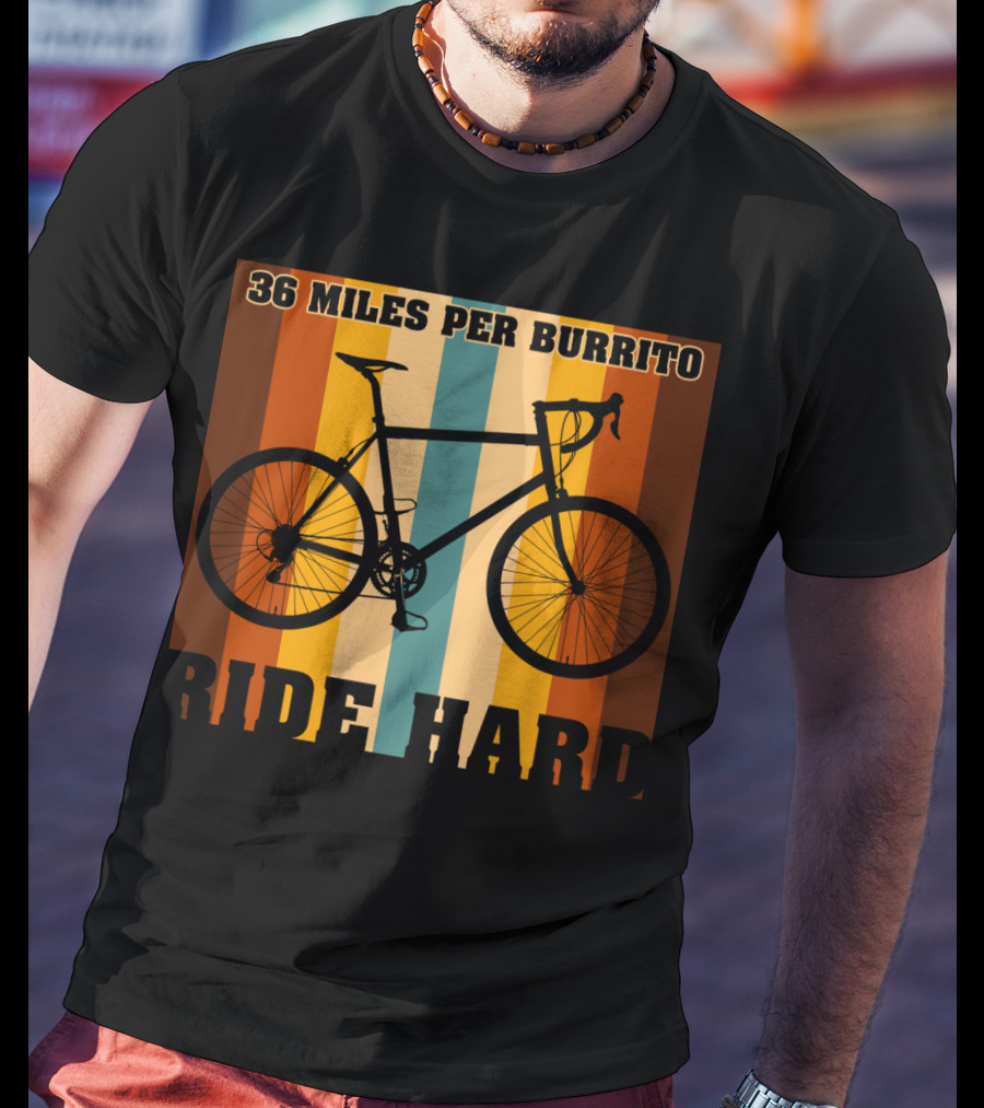 36 Miles Per Burrito Ride Hard Striped Bicycle T-Shirt