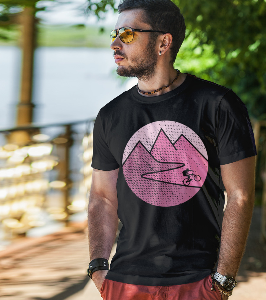 Mountain Bike Cycling Scenic Adventure In Pink Mountains T-Shirt