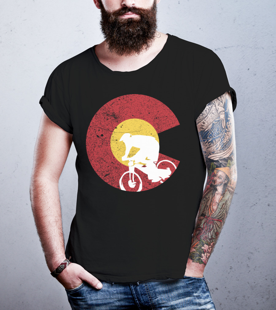 Colorado Mountain Biking Silhouette With State Flag T-Shirt