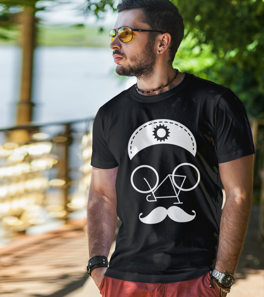 Bicycle Mustache Face Helmet Gear T-Shirt