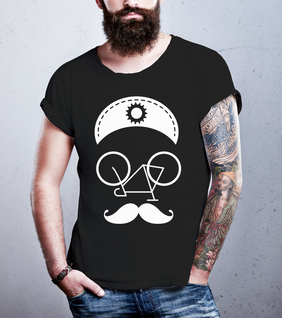 Bicycle Mustache Face Helmet Gear T-Shirt