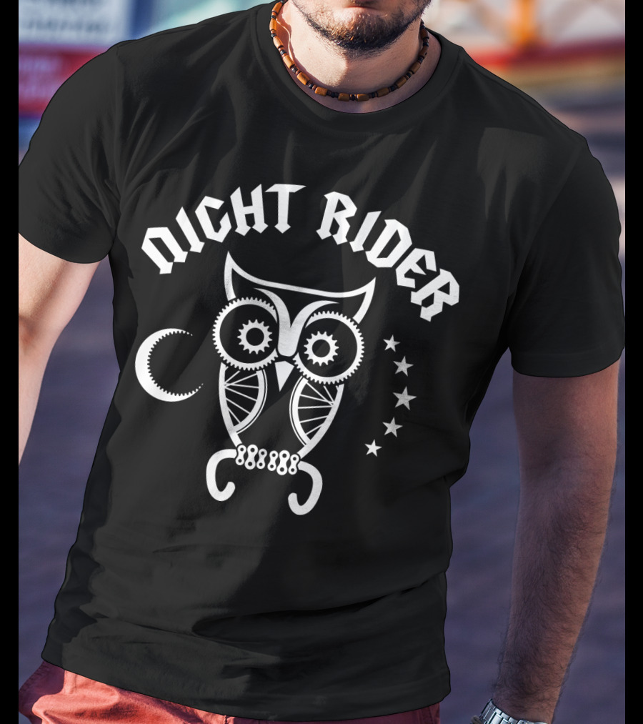 Night Rider Owl Gears And Stars Moon T-Shirt