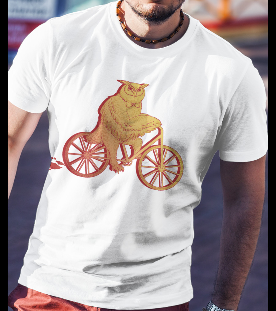 Owl Riding Bicycle With Orange Wheels T-Shirt