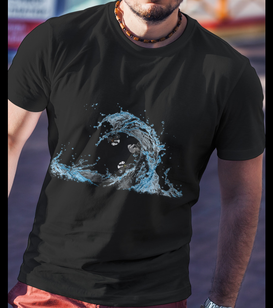 Panda Cycling In Ocean Waves T-Shirt