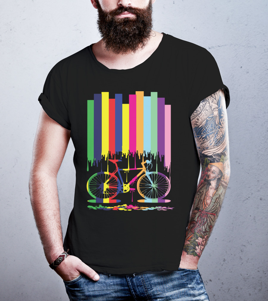 Rainbow Bicycle Dripping Paint Stripes T-Shirt