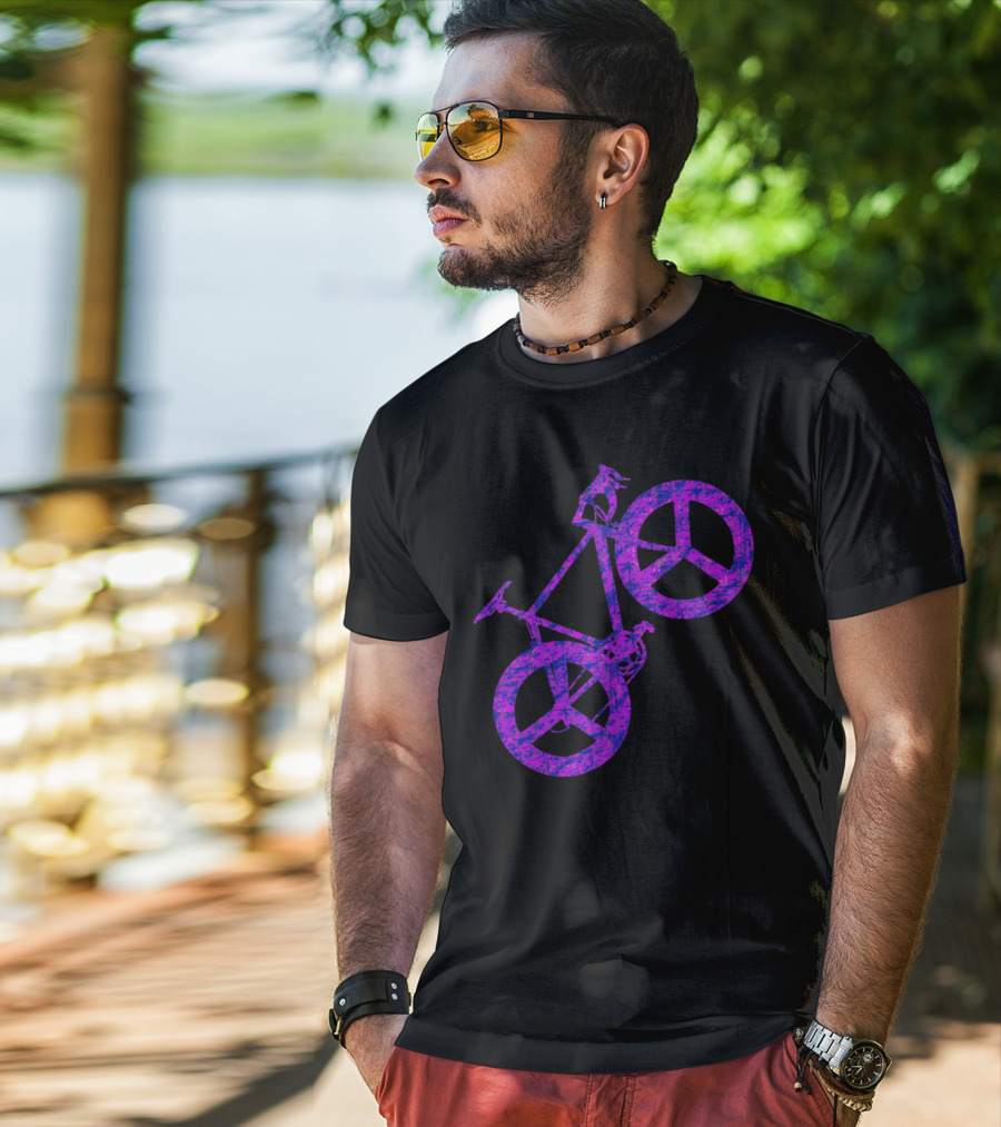 Purple Bicycle Peace Symbol Wheels T-Shirt