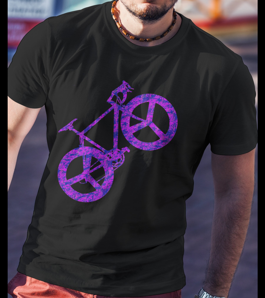 Purple Bicycle Peace Symbol Wheels T-Shirt