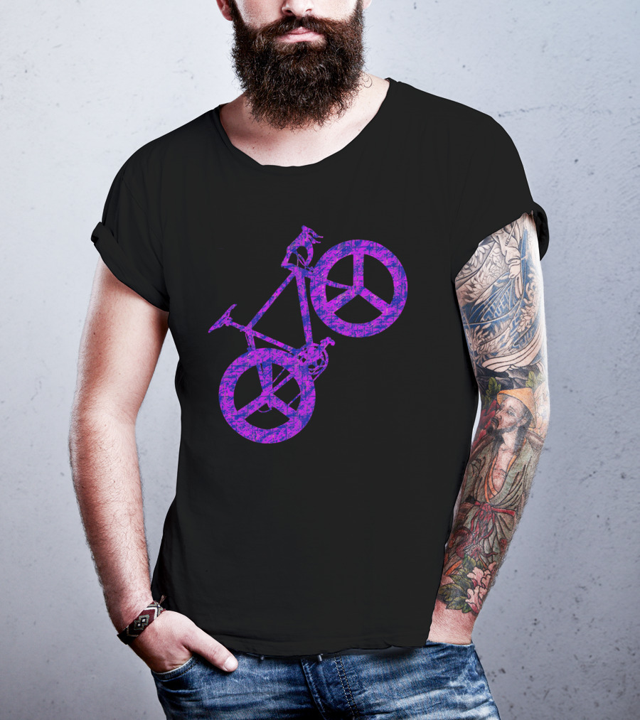 Purple Bicycle Peace Symbol Wheels T-Shirt