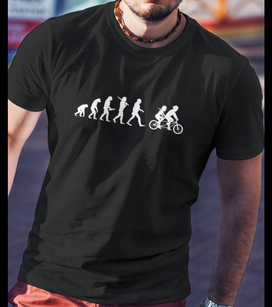 Tandem Bike Evolution Stages From Primates To Cyclists T-Shirt