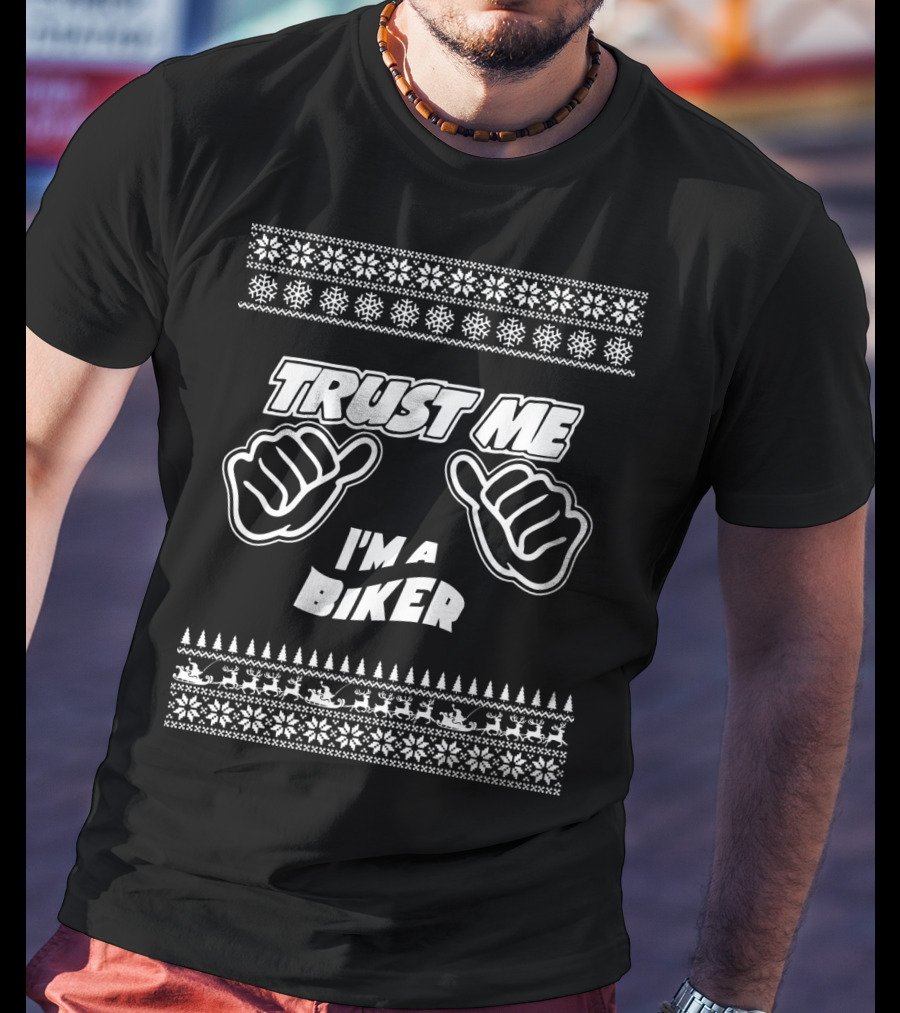 Trust Me I'm A Biker Christmas Pattern Thumbs Up T-Shirt